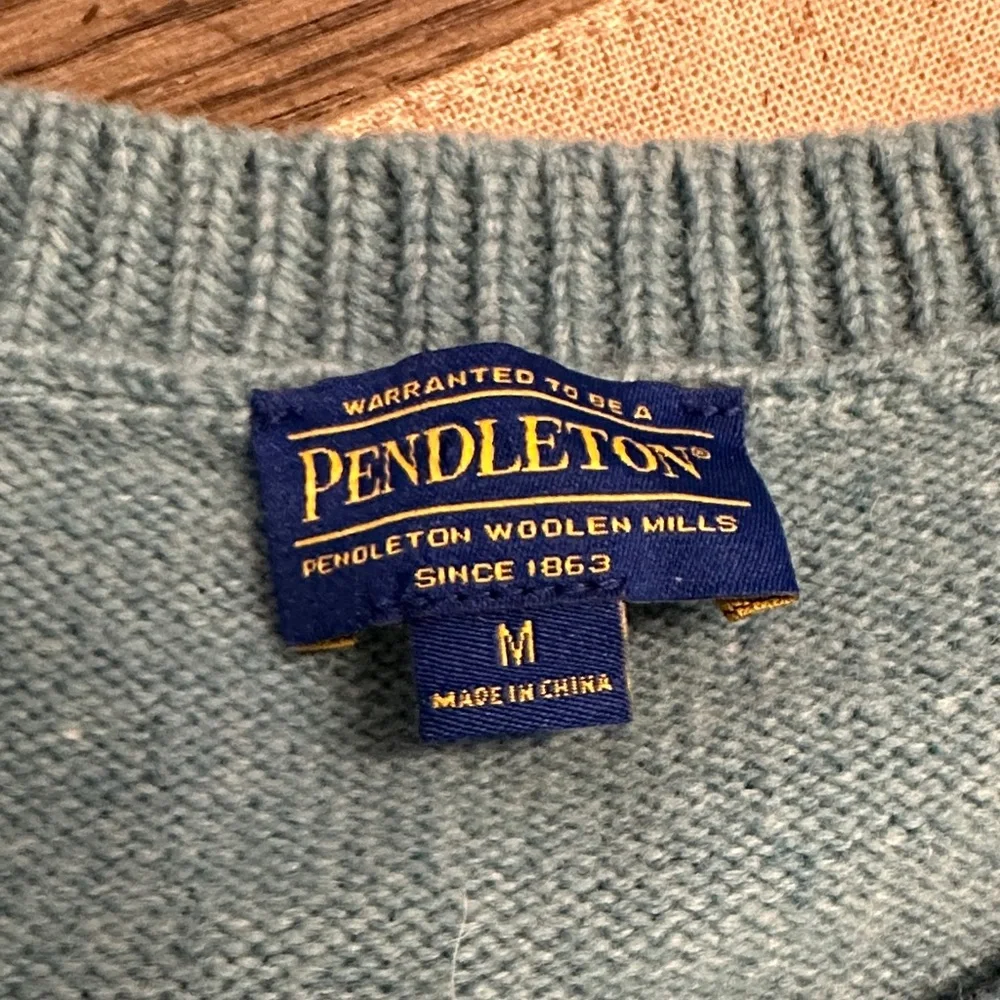 Pendleton 100% Lambswool Cardigan Sweater Teal Blue Knit Button Front Size M - Picture 2 of 13